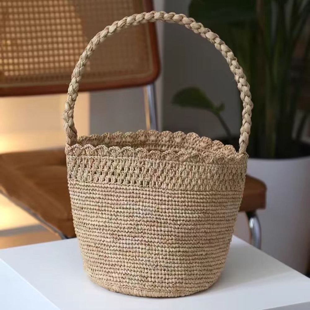 Crochet Bag Raffia - Вязаная крючком соломенная сумка-ведро ручной работы,